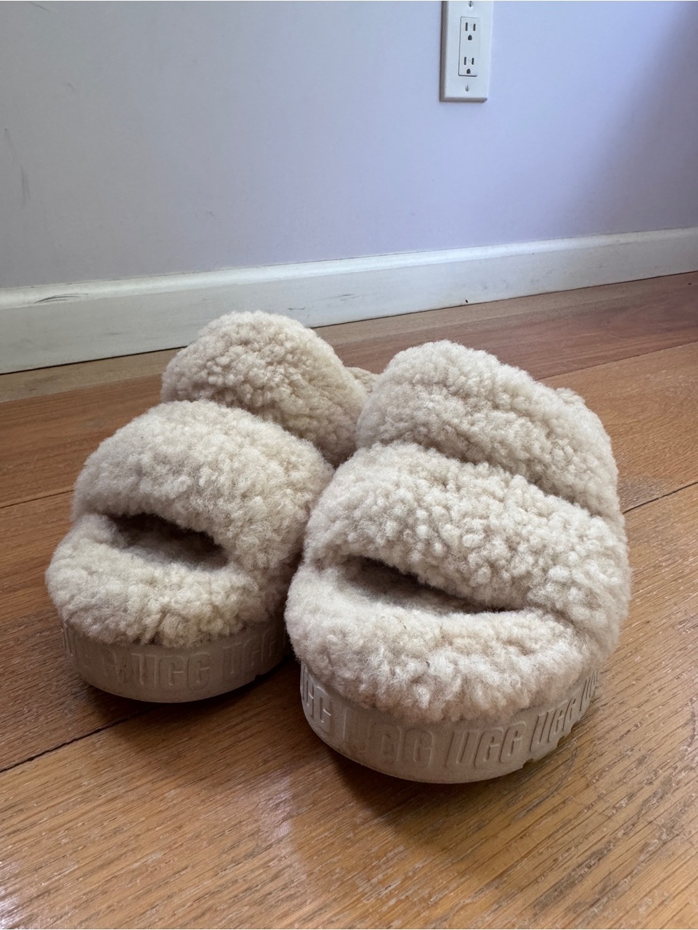 UGG Fluff Yeah Slide Shearling Slippers in Cream